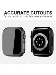 2PCS Tempered Glass+Cover Compatible With Apple Watch Case 16mm 44mm 40mm 42mm 41mm 45mm PC Bumper Screen Protector Watch Series 10 11 9 8 7 6 5 3 Se - Transparent+Black - View 8