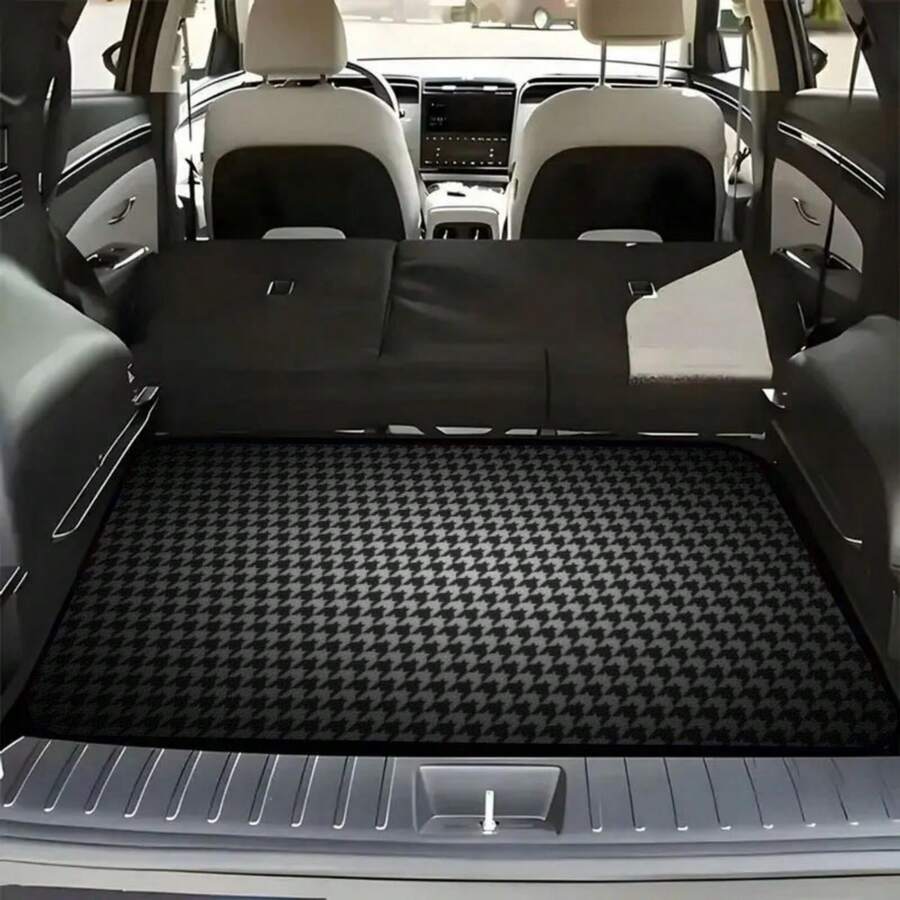 1PC Heavy-Duty Trunk Mat: Durable, Fit, Stylish Houndstooth Pattern, Compatible With Most Cars SUVs Trucks, All-In-One Interior Protection & Outdoor Floor Mat, Fashionable Vehicle Accessory, Perfect Car Protection Gear – Ideal Christmas - A - View 1