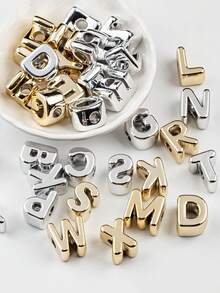 10pcs Optional Gold/Silver Large Hole 26 Uppercase Alphabet Beads Electroplated DIY Phone Chain Keychain Bag Charm Jewelry Accessories - Multicolor - View 10