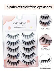 5 Pairs Devil Spiky Wispy Strip False Eyelashes,Band Dramatic Fluffy Lashes, Soft Lightweight Reusable Eyelashes For Party Daily Makeup - View 2