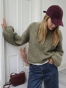 Women's Casual Ribbed Pullover Knit Sweater, Long Sleeve Basic Top For Fall Winter Daily Commute Outfits Basic Blouses Going Out Outfits - Olive Green - View 10