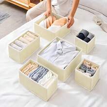 1/3/6pcs Reinforced Non-Woven Fabric Storage Box, Drawer Organizer, Wardrobe Folding Storage Box, Underwear Storage Box, Desktop Organizer - Beige - View 3