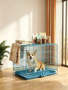 Thickened Wire Dog Crate With Waste Tray, Easy Assembly, Reinforced Lock, Two Colors Available, Indoor Pet Kennel For Small & Medium Dogs - Multicolor - View 6