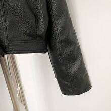 OFTBUY Women's Faux Fur Collar Short PU Leather Biker Jacket, Back Tie Waist Design Motorcycle Short Coat - Black + Coffee - View 6