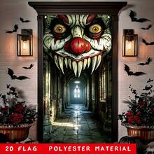 1 pieza Pancarta de puerta de Halloween oscura, calabaza multicolor, esqueleto, bruja, calavera, pared agrietada de terror, tela para cubrir la puerta, decoración espeluznante para el porche delantero y la puerta principal del hogar, decoración para fiesta de Halloween, casa embrujada, entrada del jardín, fondo de cabina de fotos, Navidad, Halloween - Fondo de Halloween - Ver 22