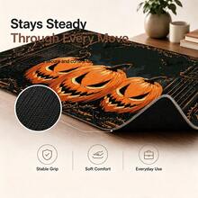 1pc Halloween Jack-O'-Lantern And Gothic Castle Print Extended Mouse Pad, Black Orange Bat Vintage Pattern Keyboard Desk Mat, Dark Desktop Decor - View 8
