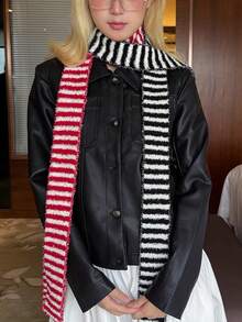 1pc Thin Plush Striped Scarf, Soft Fuzzy Neck Warmer, Suitable For Daily & Party Wear, Women's Christmas Gift, Decorative Neck Accessory - Multicolor - View 9