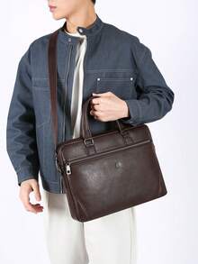 1pc Men's PU Business Briefcase 14.5 Inch Laptop Bag Large Capacity Handheld Crossbody Bag Multiple Colors Available For Commute Travel Office - Style 1 - View 11