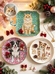 Custom Watercolor Pet Portrait Jewelry Dish For Her, Personalized Dog Photo Watercolor Ring Holder, Custom Pet Photo Ornament Christmas Tree Decor - White - View 3