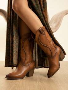 Women Mid-Calf Boots - Camel - View 1