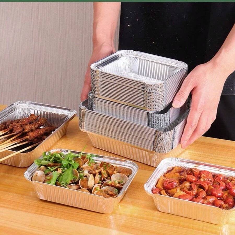 Aluminum Foil Rectangular Baking Pan, Suitable For Rice, Outdoor BBQ, Takeout, Oven Baking, To-Go, Aluminum Foil Food Container, Disposable Food Container - View 1