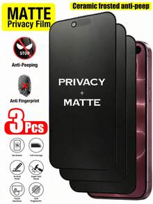 3pcs Matte Ceramic Privacy Screen Protector, Anti-Peeping Privacy Accessory, Anti-Glare Anti-Fingerprint Film, Suitable For Phone Cases, Easy Installation, Bubble-Free, Smooth Fit, Compatible With IPhone Duo/18/17 E/17 Pro Max/17 Pro/17 Air/16/15/14 Plus/13 Mini/12/11 Series - 3PCS - View 1