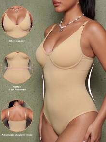 1 Peça Bodysuit Feminino Sem Costura com Controle de Barriga e Modelagem Corporal Micro Shape - cor - Visão 2