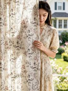 1件亞麻刺繡白色花卉清新時尚薄紗窗簾，花卉圖案，穿桿設計，適用於客廳與臥室－透明透光窗簾，客廳窗簾，臥室窗簾 - 彩色 - 查看 5