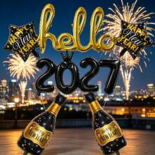 A Set Of 2027 New Year Balloon Kit, Including Letter, Number, Star And Champagne Bottle Balloons, Suitable For New Year's Eve Celebration Decorations, Party Backdrop Decor And Other Occasions. - View 2