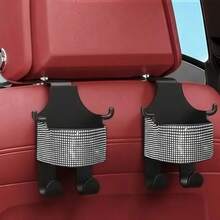 1pc New Rhinestone Multi-Function Car Seat Storage Cup Holder, 2-In-1 Integrated Hook Design, Made Of Durable ABS Material, Easy Installation, Can Hang And Store Miscellaneous Items, Place Water Cups, Convenient To Carry, Luxury Decoration, Practical Car Seat Back Storage Interior Accessory - Rhinestone Storage Cup Holder - View 8