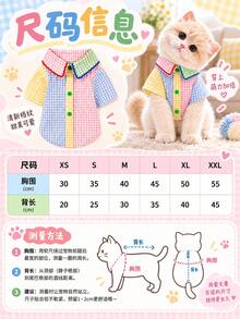 Olor Block Plaid Pet Shirt, Suitable For Small Cats And Dogs, Ruffle Peter Pan Collar Short Sleeve Button Front Puppy Kitten Outfit, Lightweight Pet Set - New Style - Multicolor - View 3