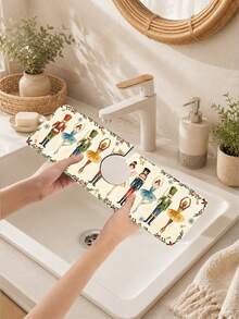 1pc Sink Faucet Water Absorption Mat, Christmas Doll Pattern, Drainage Mat, Suitable For Kitchen, Bathroom Sink, Countertop, Drainage Mat, Diatomaceous Earth Material, Trimmable, Quick Drying Mat - Multicolor - View 8