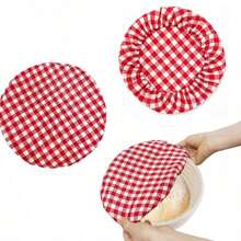 3PCS Multi-Size Reusable Bowl Covers, For Christmas Holiday Bread Fermentation, Red And White Plaid Pizza Dough Covers, Suitable For Parties, Elastic Covers, Suitable For Yeast Fruit Salad (0.5-0.8cm Plaid Mixed) - Red - View 7