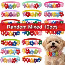 10Pcs Cute Flower Dog Tie, Adjustable Floral Neck Collar With Pearl Decor, Random Color Pet Grooming Accessory For Small Cats Dogs, Daily Party Photo Prop - Multicolor - View 12