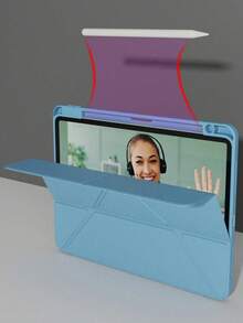 Solid Color Y-Fold Tablet Protective Case Compatible With IPad 11(A16 2025) Multi-Angle Stand With Pen Slot, Acrylic Back Shell Anti-Scratch Anti-Bend, Magnetic Auto Sleep/Wake, Compatible With IPad 10th Gen 2022/ 11(A16 2025), PU Faux Leather - Sky Blue - White Ice Blue - View 5