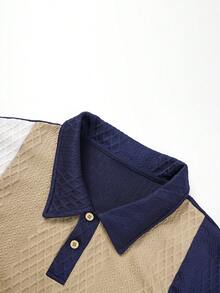 Kemeja Polo Lengan Panjang Pria Kasual Serbaguna untuk Musim Semi/Gugur dengan Desain Blok Warna - Biru - View 4