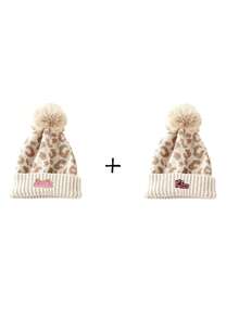 1pc Women's Autumn Winter Leopard Print Knit Beanie, Rolled Cuff Pom Pom Design Hatless Cap Halloween /Christmas - Multicolor - View 12