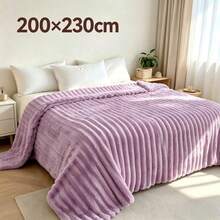 1pc Luxury Double-Sided Faux Rabbit Fur Blanket - Comfortable Striped Flannel, Medium Thickness, All-Season Use, Soft And Warm, Suitable For Napping, Office, Camping, Sofa - Multi-Functional Polyester Bed Cover, Christmas Gift - Purple - View 12