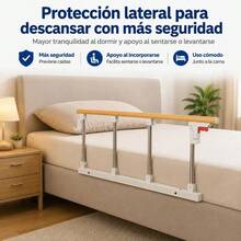 Barandilla de  Plegable para Cama de Adultos 93 x 40 cm, con Doble Refuerzo y Tubos de Acero, Protección Anticaídas y Asistencia para Levantarse, Instalación sin Taladros - Madera amarilla | Liso - Ver 9
