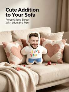 客製化「I Love You」愛心圖案抱枕，可上傳個人照片製作專屬臉型靠墊，DIY個性化照片抱枕，情人節驚喜禮物，送給男友或女友的禮物，節日裝飾，情人節禮物，婚禮、生日禮物，女性禮物，週年紀念禮物，萬聖節禮物，聖誕節禮物，感恩節禮物，毛絨玩偶 - 彩色 - 查看 5
