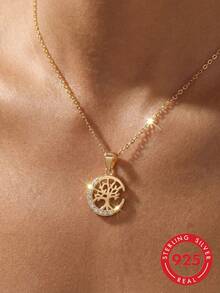 1pc S925 Sterling Silver Moon Tree Of Life Necklace For Women, Niche Design Exquisite Pendant Collarbone Chain, Versatile Daily Commute Accessory, Birthday Holiday Gift For Girlfriend Best Friend, Minimalist Neck Jewelry - Tree Of Life - View 13