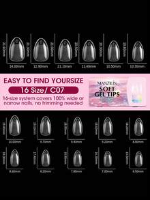 576pcs/Box Short-Medium Almond Shape False Nails, 16 Sizes, Semi-Matte/Glossy Full Coverage Pre-Buffed Soft Gel Nail Tips, Suitable For Home DIY And Nail Salon Use - Clear - View 19