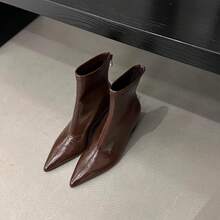2026 New Women's Short Ankle Boots Slip-On Ruched Shaft Midline Split Design Minimalist Autumn Street Fashion Ankle Boots - Brown - View 3