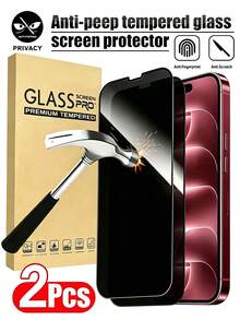 2片裝隱私防窺全螢幕鋼化玻璃螢幕保護貼，相容 iPhone 18 Pro/18 Pro Max/17/17 Pro/17 Pro Max/17 Air/16/15/14/13/12/11 Pro/Pro Max Plus，防窺全螢幕手機保護膜，9H 硬度，抗眩光，可搭配手機殼使用 - 黑色 - 查看 2
