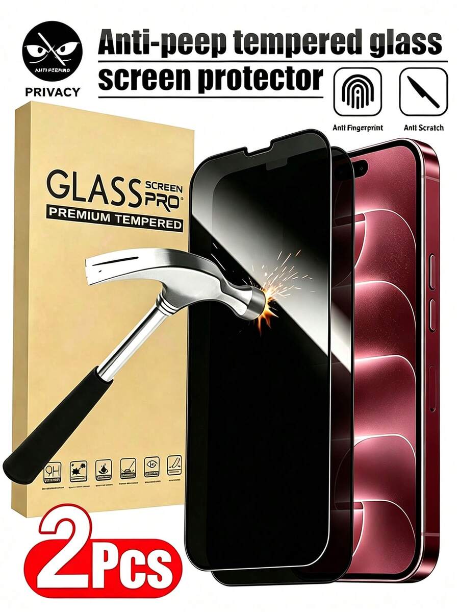 2片裝隱私防窺全螢幕鋼化玻璃螢幕保護貼，相容 iPhone 18 Pro/18 Pro Max/17/17 Pro/17 Pro Max/17 Air/16/15/14/13/12/11 Pro/Pro Max Plus，防窺全螢幕手機保護膜，9H 硬度，抗眩光，可搭配手機殼使用