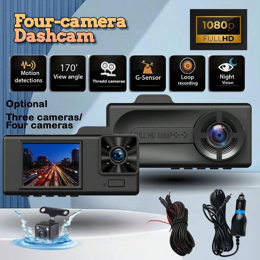 DVR Mobil Definisi Tinggi 1080P dengan Penglihatan Malam Inframerah, Kamera Mundur, Kamera Depan dan Kamera Dashboard Terintegrasi, Kamera Dashboard Mobil 3 Saluran, Kamera Belakang Tahan Air, Perekaman Berulang, Layar Tampilan 2 Inci, Tidak Termasuk Kartu SD, Kapasitas Baterai 150mAh - 64GB - View 1