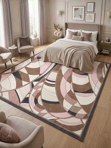1PC Pink Brown Black White Abstract Wave Area Rug, Faux Cashmere Material Rectangular Modern Art Style Geometric Line Pattern, Machine Washable Suitable For Living Room Bedroom Daily Home Decor, Aesthetic Home Decoration - Multicolor - View 5