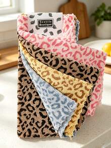 Leopard Print Dish Cloth, Quick Dry, Thick, Extra Wide Kitchen Towel, Dish Cloth, Table Linen, Hand Towel, Kitchen Decor, Home Decor, Housewarming Gift For Neighbors, Kitchen Napkins And Dish Cloths, Home Essentials, Gift, Ideal For Kitchen And Bathroom - Multicolor - View 2