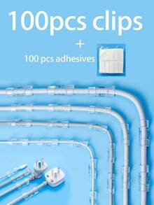 10/30/50/100pcs Transparent Self-Adhesive Cable Clips, No-Drill Wire Organizers, For Cable Management And Fixing, Suitable For Home, Office, Bedside Table, Desk, Wall, Car And Home Office Scenarios, Applicable For USB Cables, Power Cords And Ethernet Cables - Multicolor - View 14