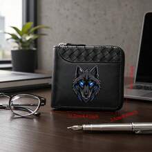 2 Pieces Set Of Premium Men's Blue Eyed Wolf Head Wallet, Equipped With A Car Key Bag. The Ideal Gift For Christmas, Birthdays, Or Father's Day - Multicolor - View 4