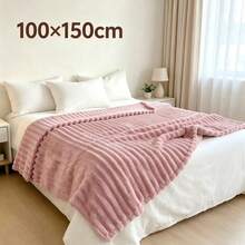 1pc Luxury Double-Sided Faux Rabbit Fur Blanket - Comfortable Striped Flannel, Soft & Warm, Suitable For Napping, Office, Camping, Sofa - Multi-Functional Polyester Bed Cover, Christmas Gift - Red Bean Paste - View 15