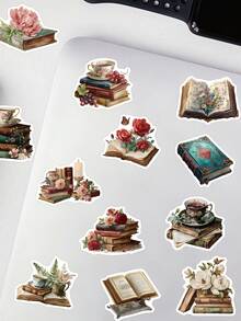 50pcs Vintage Book Stickers For Planners Notebooks Laptop Cases Phone Cases Suitcases And Guitars Stickers - A - View 6
