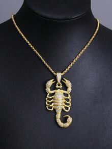 1pc New Gothic Style Full Rhinestone Scorpion Necklace, European And American Popular Personalized Long Stainless Steel Sweater Chain Pendant Jewelry, Halloween Gift, Fashion Accessory For Men's Daily Wear - Rhinestone Scorpion Necklace - View 4