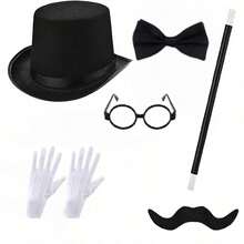 3pcs Magician Costume Accessories Set, Top Hat, White Gloves And Magic Wand, Suitable For Magic Performance, Role Play, Carnival Party, Halloween - Multicolor - View 5