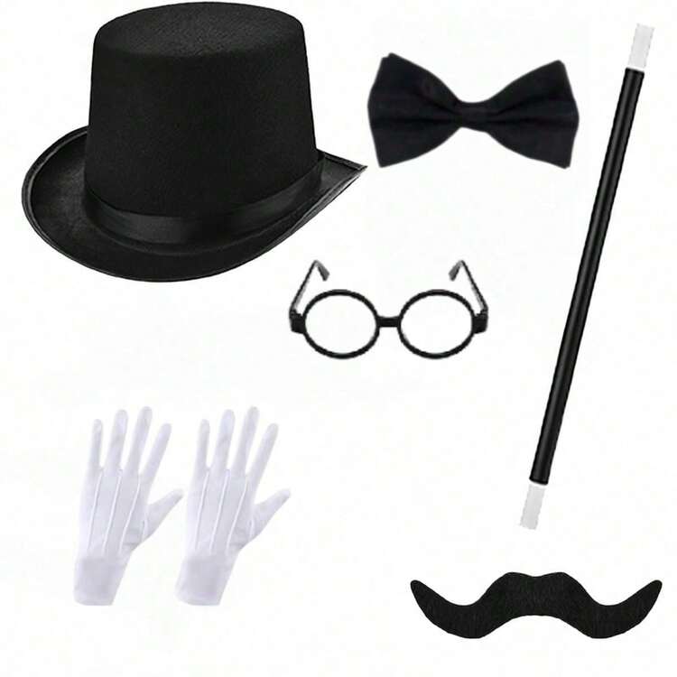 3pcs Magician Costume Accessories Set, Top Hat, White Gloves And Magic Wand, Suitable For Magic Performance, Role Play, Carnival Party, Halloween - Multicolor - View 5