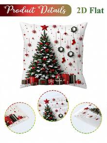 2pcs Christmas Tree Floral Pillow Covers, Single-Sided Printed Soft Decorative Cushion Covers, Suitable For Sofa, Bed And Living Room, Winter Holiday Home Decor, Pillow Insert Not Included - Multicolor - View 7