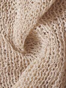 Women's Autumn/Winter Beige Beaded Sheer Knit Batwing Sleeve Cropped Cover Up Sweater, Casual Loose Mesh Knit Shawl, Autumn Daily Wear - Apricot - View 5