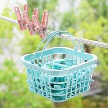 30‑Pack Plastic Clothes Pegs With Storage Basket, Windproof Laundry Clips For Underwear And Socks - Multicolor - View 4