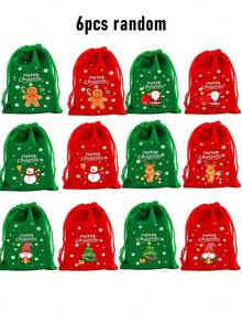 12/6/1pc Christmas Gift Bags, Christmas Gift Pouches, Christmas Drawstring Bags With Santa Claus, Reindeer, Christmas Tree Pattern Prints, Suitable For Christmas Tree Decoration Gift Bags, Red And Green Christmas Gift Bags, Flannel Drawstring Small Bags, Christmas Surprise Gift Box Bags, Suitable For Christmas Decoration, Christmas Party Small Gifts, Christmas Style Pattern, Snowman Gift Bags, Birthday Gift Bags - Multicolor - View 11