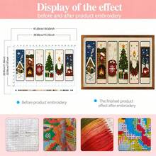 6pcs Christmas Theme Cross Stitch Bookmark Set, DIY Christmas Bookmark Kit, Medium Grid 3-Strand Embroidery Thread, Christmas Tree, Bell And Fireplace Patterns, Includes Needle, Thread, Instructions, Threader And Threading Tool Kit - Multicolor - View 10